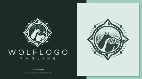 Retro wolf logo design template. Adventure wolf logo vector template. Stock Illustration