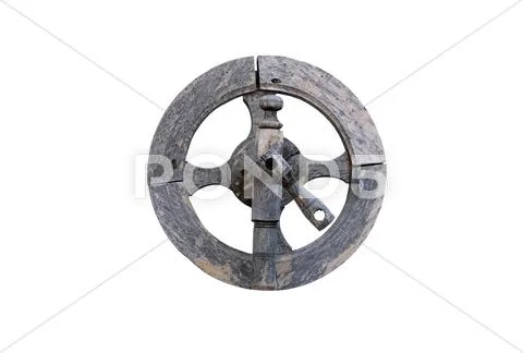 Retro wooden spinning wheel Stock Photos