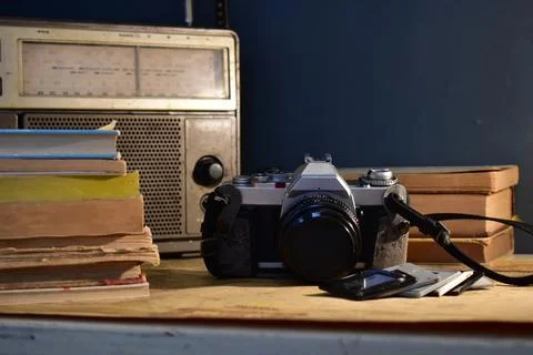 Retro workspace concept Stock Photos