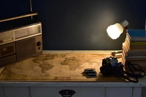 Retro workspace concept Stock Photos