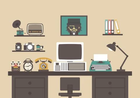 Retro workspace Stock Illustration