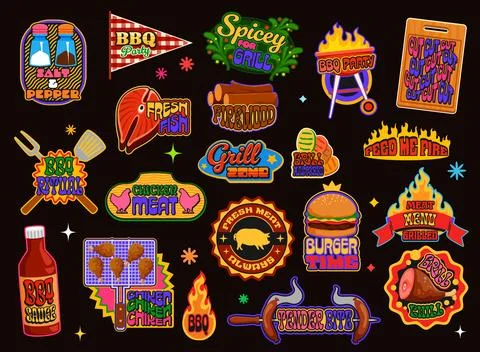Retro y2k barbeque meat stickers, bbq patches イラスト素材