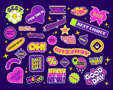 Retro Y2K bright sticker pack 스톡 일러스트