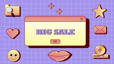 Retro y2k computer interface big sale announcement. Gradient icons and dialog Stock Footage 244804550