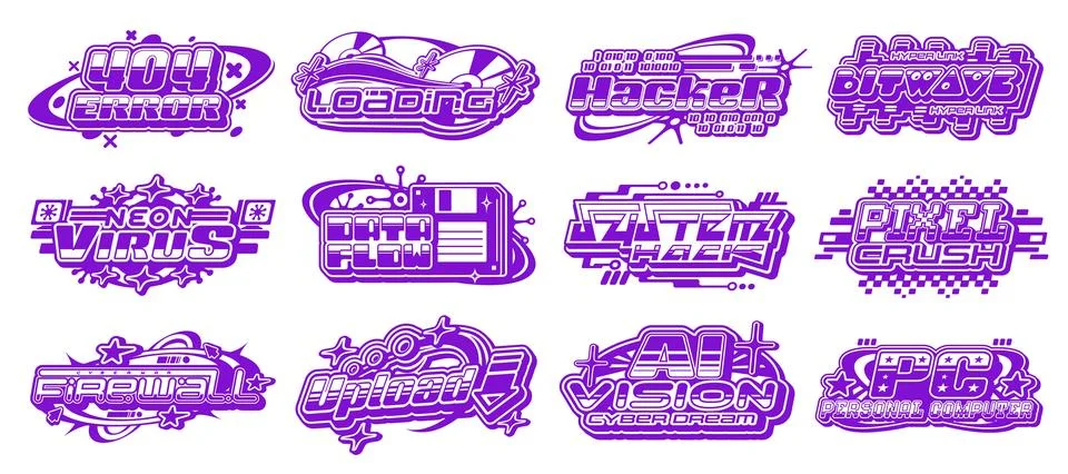 Retro Y2K computer technology elements and icons Illustrazione stock