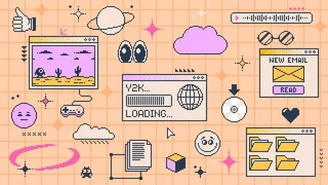 Retro y2k computer window page interface, vector Stock Illustration
