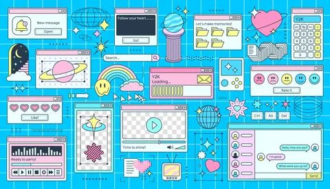 Retro Y2K computer windows pages in PC interface Stock Illustration
