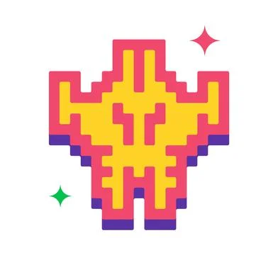 Retro Y2K groovy pixel monster sticker or label Stock Illustration