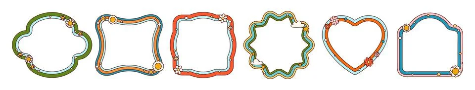 Retro y2k groovy wavy frames, cartoon wave borders Stock Illustration