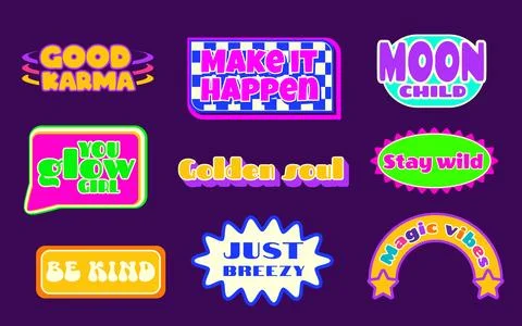 Retro y2k sticker set with uplifting quotes Stock Illustration