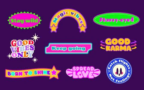 Retro y2k sticker set with uplifting quotes イラスト素材