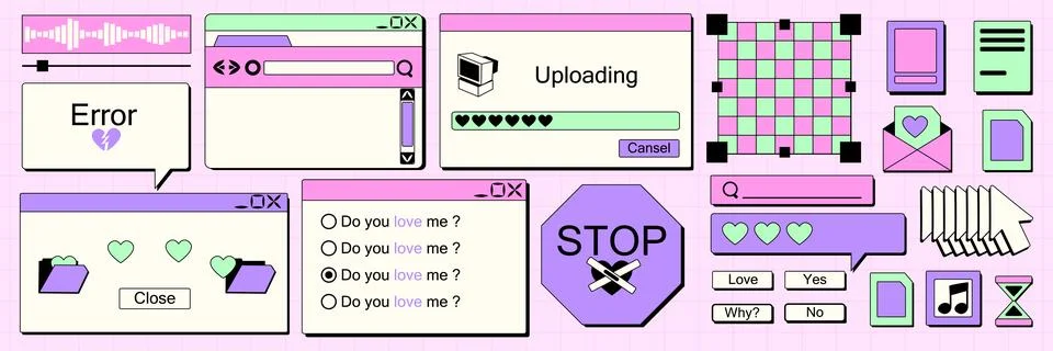Retro y2k sticker window interface elements イラスト素材