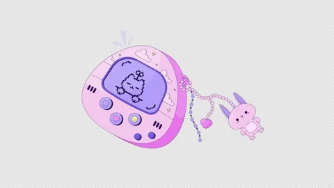 Retro Y2K virtual pet device with cute bunny charm 2D cartoon object animation Stock Footage 335362190