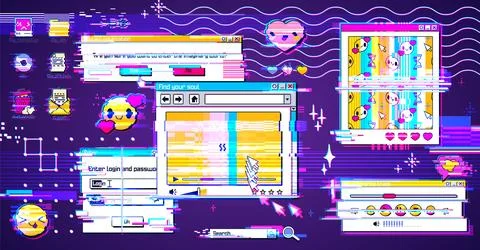 Retro y2k window browser screen with glitch effect Stock Illustration