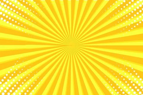 Retro yellow background with rays and halftone dots. Vintage background in .. Illustrazione stock