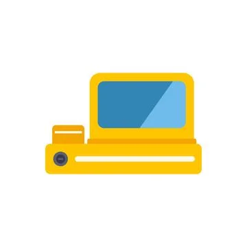 Retro yellow computer with blue screen display technology Stock Illustration