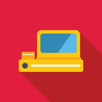 Retro yellow desktop computer with floppy disk drive casting a long shadow on Stock Illustration