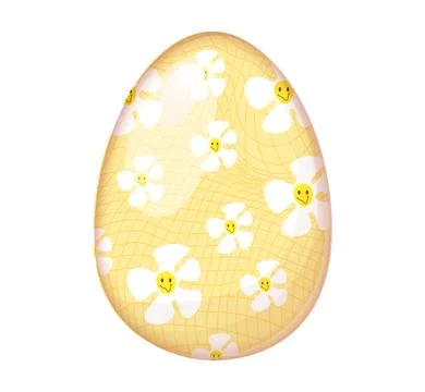 Retro yellow Easter egg with smiley flowers vector Illustrazione stock