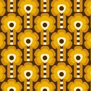 Retro Yellow Flower Pattern on Dark Brown Background 库存插图
