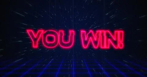 Retro You Win text glitching over blue and red triangles on white hyperspace Stock Illustration