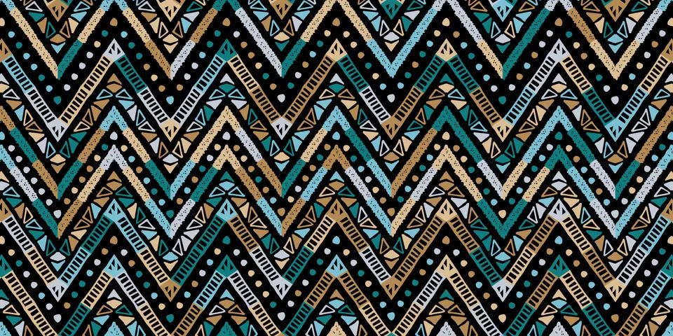 Retro zigzag african gold pattern. Chevron design Stock Illustration