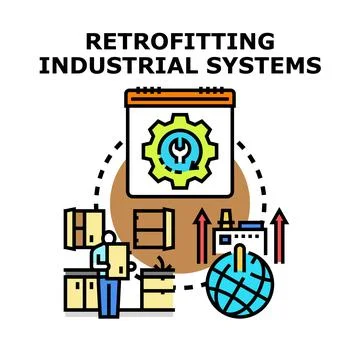 Retrofitting industrial systems for global upgrade and efficiency Stock Illustration