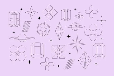 Retrofuturism elements, collection of abstract geometric shapes. Futuristic Stock Illustration