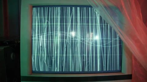 Retrofuturistic abstract waveform on old crt monitor Stock-Footage 341660527