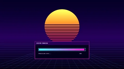 Retrofuturistic loading bar animation with synthwave sunset 스톡 동영상 347392468