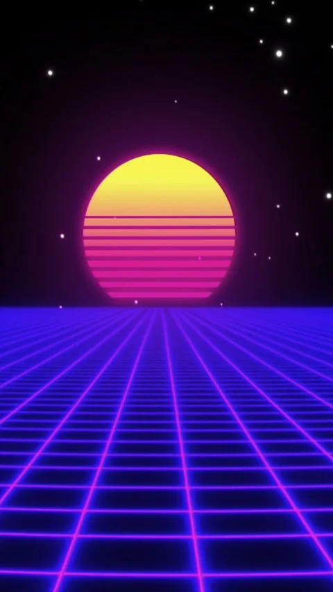 Retrofuturistic synthwave vertical video. Grid landscape and sun. Stock Footage 310748004