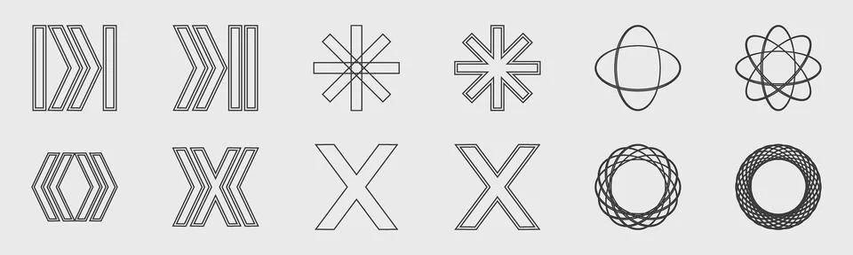 Retrofuturistic y2k geometry design elements collection. Collection of abstract Stock Illustration