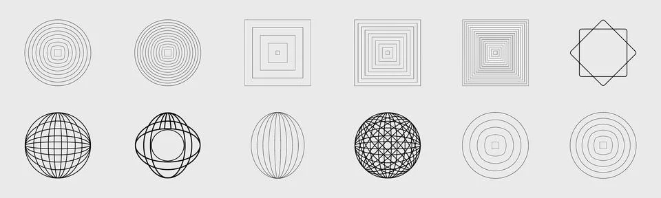 Retrofuturistic y2k geometry design elements collection. Trendy geometric design Stock Illustration