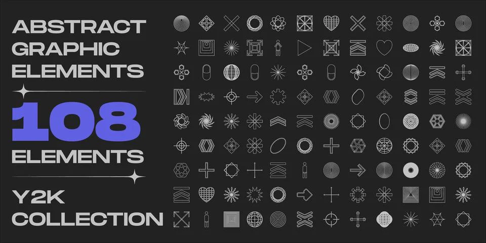 Retrofuturistic y2k geometry design elements collection. Minimalist geometric Illustrazione stock