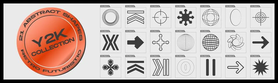 Retrofuturistic y2k geometry design elements collection. Big collection of 库存插图
