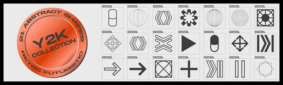 Retrofuturistic y2k geometry design elements collection. Trendy geometric design Illustrazione stock