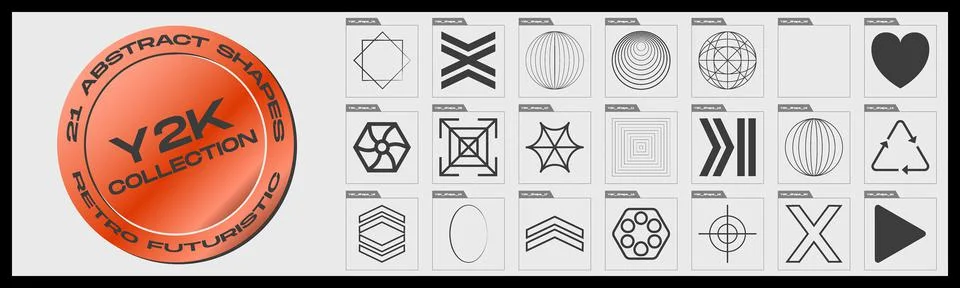 Retrofuturistic y2k geometry design elements collection. Collection of abstract イラスト素材