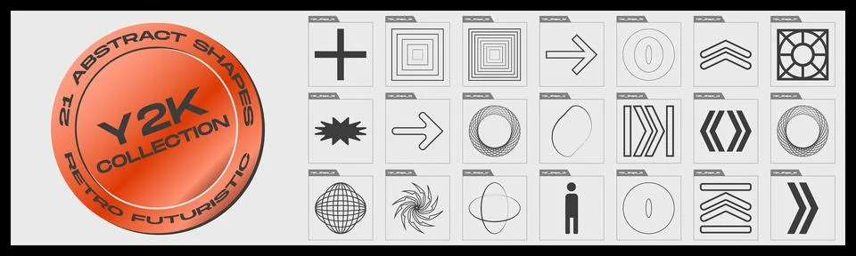 Retrofuturistic y2k geometry design elements collection. Minimalist geometric Illustrazione stock