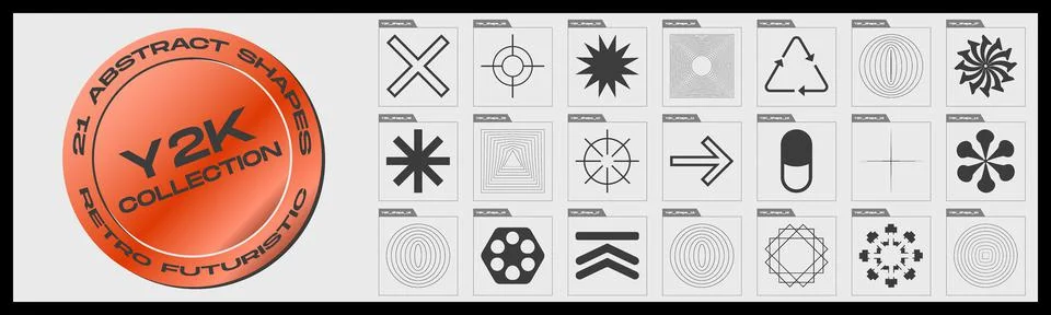 Retrofuturistic y2k geometry design elements collection. Big collection of 스톡 일러스트