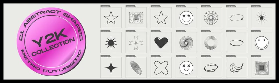 Retrofuturistic y2k geometry design elements collection. Trendy geometric design Stock Illustration