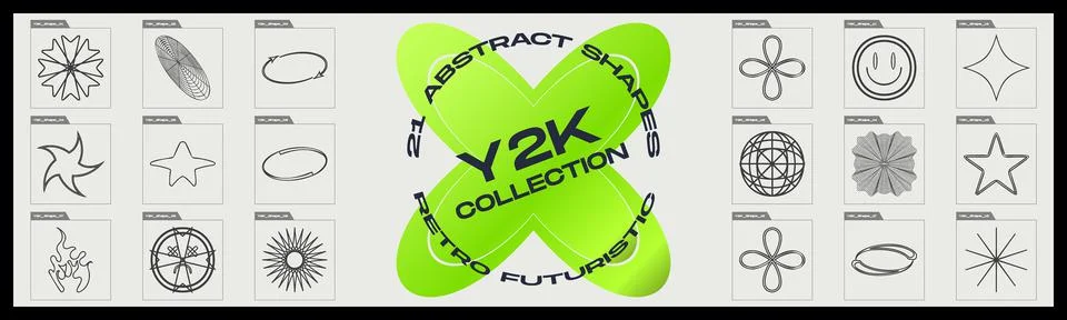Retrofuturistic y2k geometry design elements collection. Minimalist geometric 스톡 일러스트