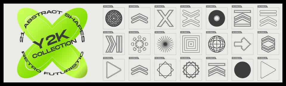 Retrofuturistic y2k geometry design elements collection. Collection of abstract Stockillustratie