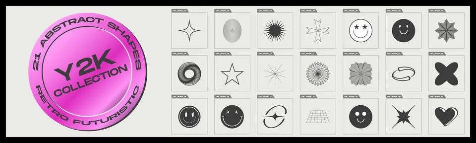 Retrofuturistic y2k geometry design elements collection. Trendy geometric design Illustrazione stock