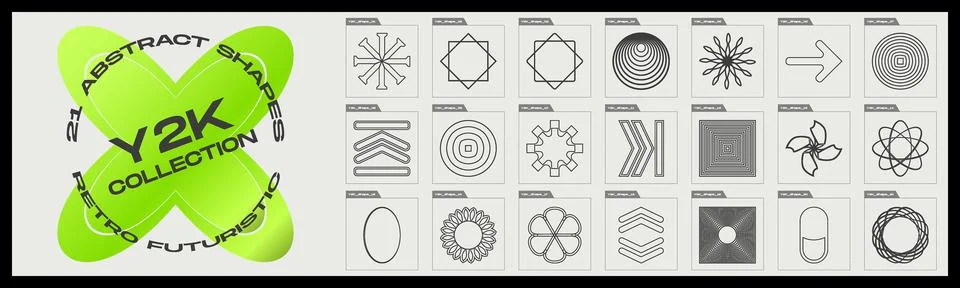 Retrofuturistic y2k geometry design elements collection. Big collection of 스톡 일러스트