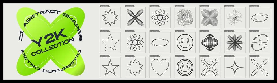 Retrofuturistic y2k geometry design elements collection. Big collection of イラスト素材