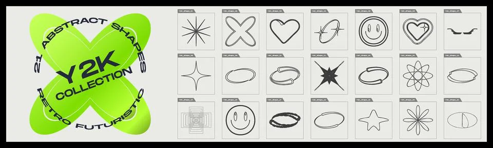 Retrofuturistic y2k geometry design elements collection. Collection of abstract Illustrazione stock