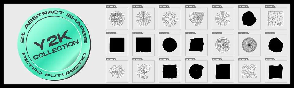 Retrofuturistic y2k geometry design elements collection. Trendy geometric design イラスト素材