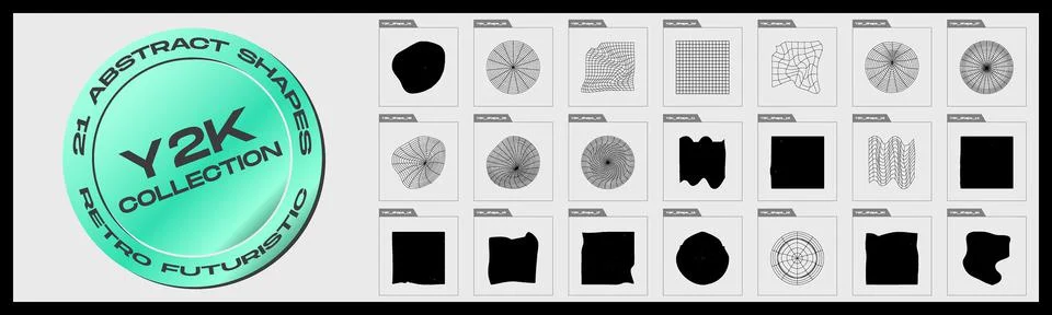 Retrofuturistic y2k geometry design elements collection. Big collection of Stock Illustration