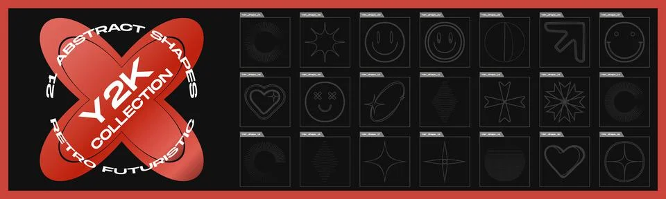 Retrofuturistic y2k geometry design elements collection. Big collection of Illustrazione stock