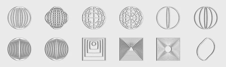 Retrofuturistic y2k geometry design elements collection. Collection of abstract イラスト素材