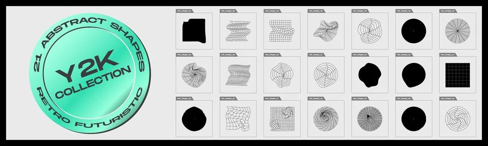 Retrofuturistic y2k geometry design elements collection. Trendy geometric design Stock Illustration